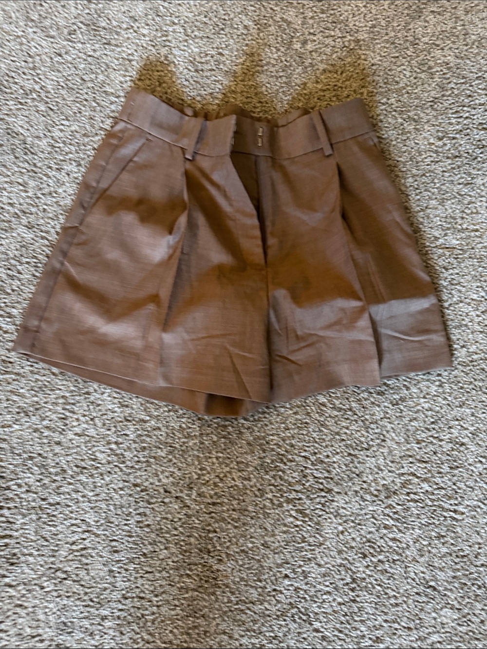 H&M Women's Brown High-Waist Pleated Bermuda Shorts